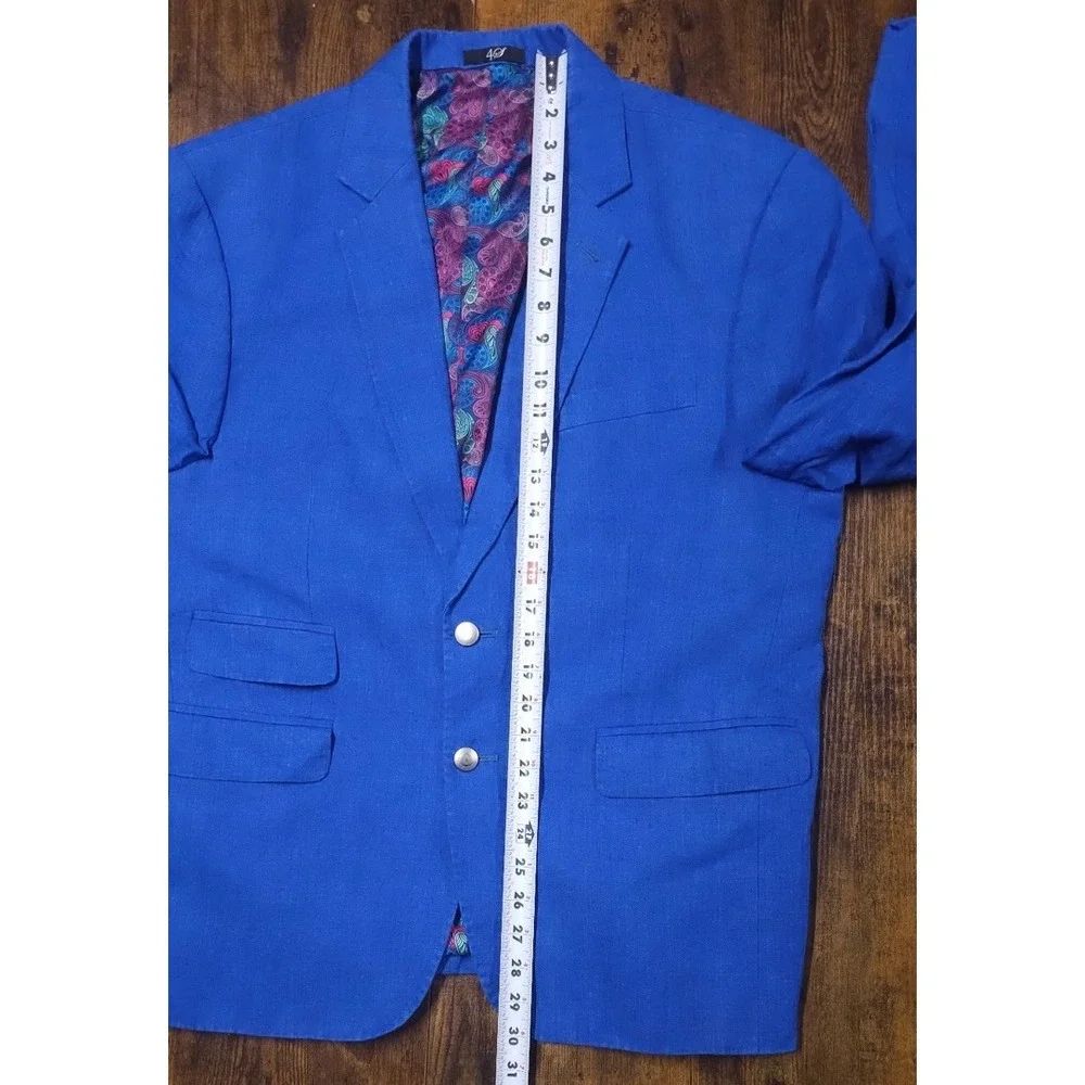 Marzoni Freschezza Linen Blazer Men's Floral Lining 2-Button Blue Size 44